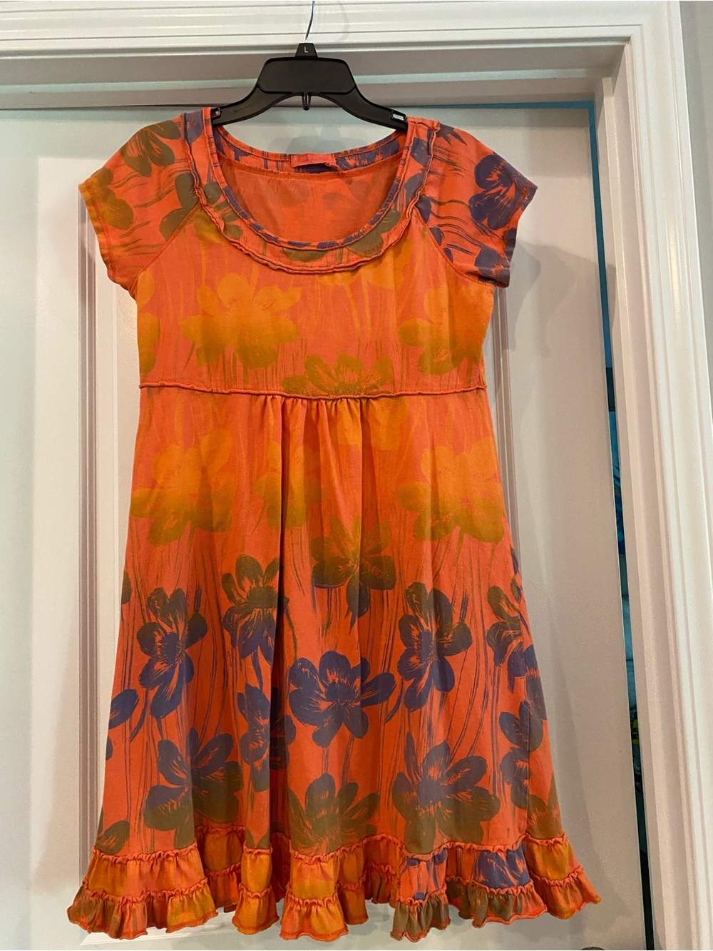 Fresh produce Orange Floral Ruffle Hem Dress